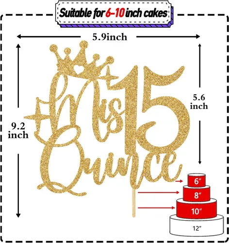 Miniatura 2 de Decoración para pastel de membrillo Mis 15, feliz 15 anos/Cheers to 15 años de edad, decoración de pastel para niña, suministros de decoración de Oro