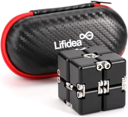 Lifidea Cubo infinito de metal de aleación de aluminio (6 colores) juguete de escritorio de mano con estuche genial, cubo mágico infinito, alivia el