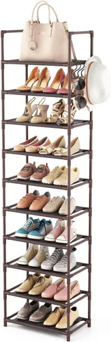 Miniatura 11 de LANTEFUL - Organizador de zapatos de 5 niveles, 12-15 pares, organizador de botas, estante resistente y estrecho para entrada, armarios con ganchos