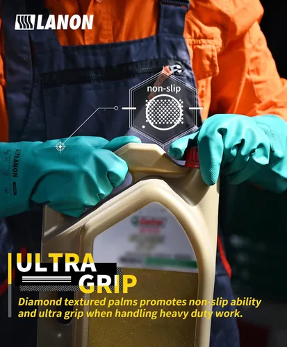 Miniatura 3 de LANON 3 pares de guantes de nitrilo resistentes a productos químicos, guantes de goma reutilizables de alta resistencia, protección contra ácidos