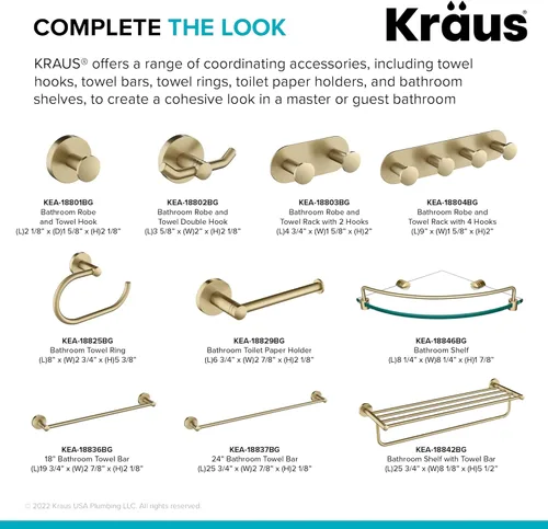 Miniatura 6 de KRAUS Elie KEA-18801BG - Gancho para bata de baño y toalla, color dorado cepillado