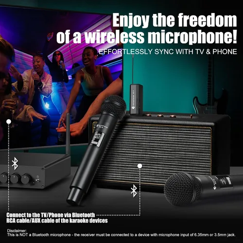 Miniatura 9 de Micrófono inalámbrico - Micrófono de karaoke para cantar - Micrófonos de mano dinámicos dobles recargables con receptor - Micrófono inalámbrico