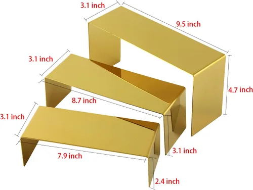 Miniatura 2 de Soporte de Exhibición para Bolsos, 3 piezas Soportes de Exhibición Elevadores Dorados de Acero Inoxidable, Resistente 22lb Soporte de Encimera