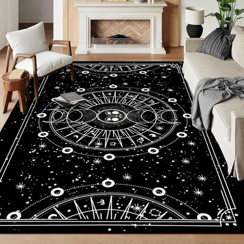 Miniatura 39 de 5' X 7' Alfombra con diseño de sol y luna, alfombras boho celestiales para dormitorio, sala de estar, estilo bohemio, oculto, media luna, solar