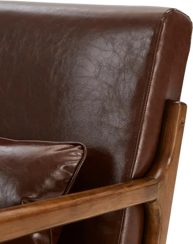 Miniatura 6 de Glitzhome 30.75 "H Mid Century Coffee Accent Sillón, Sillón de lectura individual Silla de salón de cuero PU con marco de madera de caucho nogal