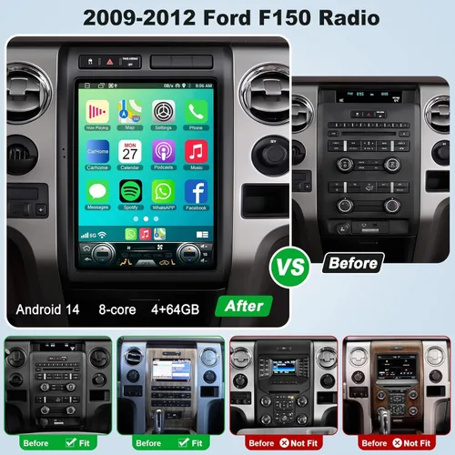 Miniatura 6 de Para Ford F150 2009 2010 2011 2012 Android 14 Estéreo de coche de 8 núcleos, 12.1 pulgadas IPS pantalla táctil radio de coche con Carplay