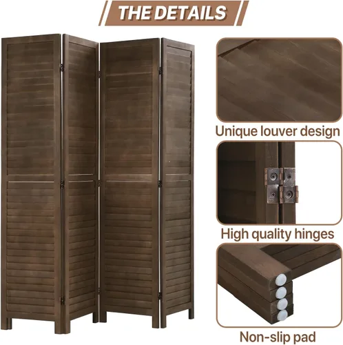 Miniatura 6 de Divisor de habitación de 4 paneles, pantalla de privacidad de madera, divisor de pared interior de 5.75 pies, pantalla de división portátil