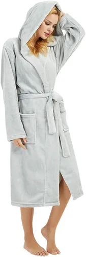 Miniatura 18 de HEARTNICE Bata de forro polar con capucha para mujer, bata de baño suave para mujer, bonito abrigo largo para casa