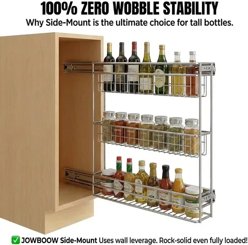 Miniatura 3 de JOWBOOW Organizador de gabinete extraíble estrecho (4⅜" de ancho x 18⅛" de profundidad), estante de especias extraíble, estante de especias