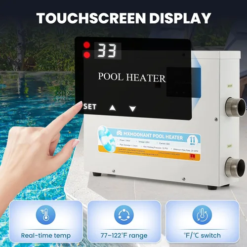 Miniatura 3 de Mxmoonant Calentador de spa, calentador de agua para piscina y bañera de hidromasaje de 11KW 220V Termostato de pantalla táctil, compatible