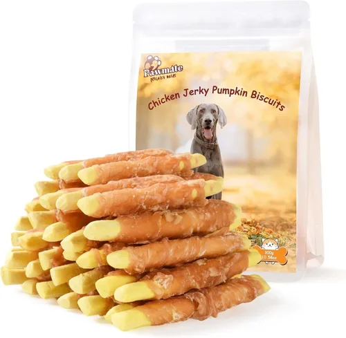 Pawmate - Golosinas para perros con galletas de calabaza y pollo envuelto, bocadillos masticables saludables con alto contenido de fibra y bajo