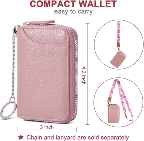 Miniatura 4 de GADIEMKENSD Tarjetero de tarjeta de crédito pequeño RFID cartera cremallera cuero genuino acordeón carteras, Rosado, Mejorado
