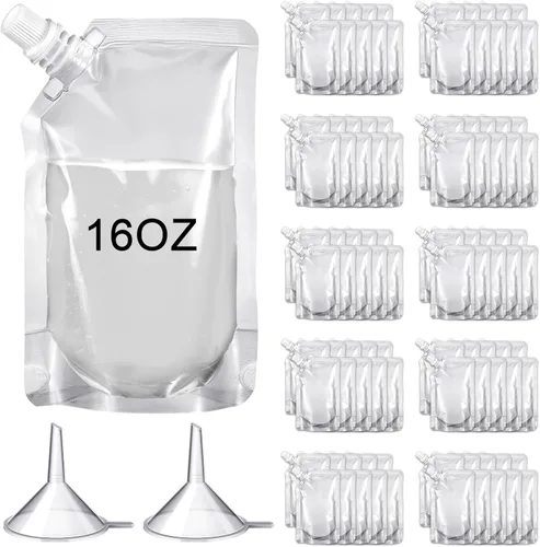 Miniatura 12 de Meanplan 100 bolsas de plástico reutilizables a granel, bolsas de plástico transparente a prueba de fugas para jugos con embudo para suministros