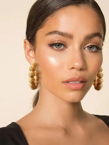 Miniatura 4 de Rattan Earrings Handmade Raffia Hoop Earrings for Women Summer Straw Boho Dangle Geometric Earrings Statement Beach Accessory Jewelry