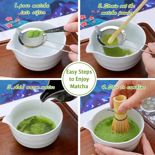 Miniatura 3 de Juego de batidor de matcha, juego de 11 piezas, kit de matcha, batidor hecho de bambú 100% natural, juego de 11 componentes para todas tus Blanco