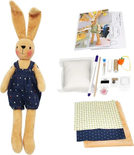 Kit de manualidades de costura de conejito para adultos - Proyecto de costura de tela hecho a mano - Materiales completos e instrucciones