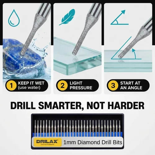 Miniatura 7 de Drilax Juego de 30 brocas de diamante de 0.039 pulgadas (0.039 in), vástago de 1/8 compatible con herramientas rotativas Dremel, brocas de diamante