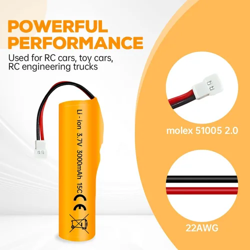 Miniatura 5 de Batería de iones de litio de 3.7 V 3000 mAh con enchufe Molex con cable de carga USB para RC Engineering Car Drift Car Truck Off-Road Vehículo RC