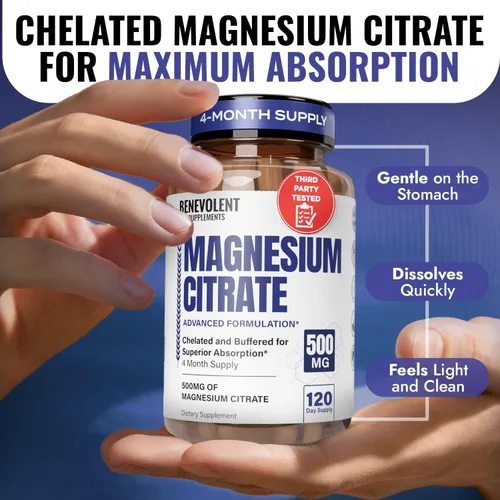 Miniatura 6 de Cápsulas de magnesio premium de 500 mg, fórmula de alta absorción citrato tamponado quelado para apoyar la digestión, los huesos, el sueño
