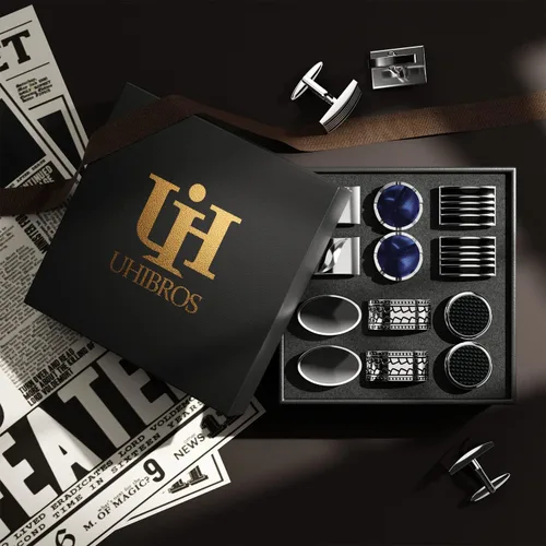 Miniatura 4 de UHIBROS Gemelos para hombres, camisa de esmoquin de acero inoxidable 316L, accesorios únicos de negocios, novio, boda, negro, plata, oro, joyería