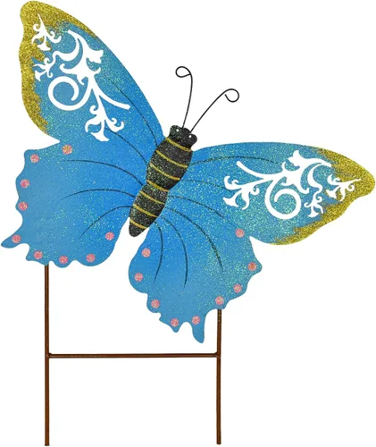 Linfevisi Estacas de jardín de mariposa de metal, decoración de primavera, mariposas decorativas para patio, césped, decoración de jardín,