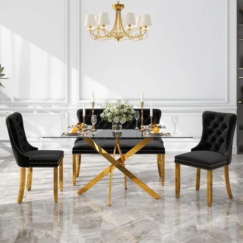 Miniatura 42 de Juego de comedor de 3 piezas con superficie de vidrio transparente, juego de comedor cuadrado minimalista moderno de 36'', juego de mesa de cocina