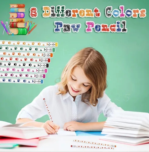 Miniatura 5 de Weecent 100 lápices de huellas de patas, lápices de patrulla canina para niños, lápices de madera para escribir novedad con borradores, recuerdos