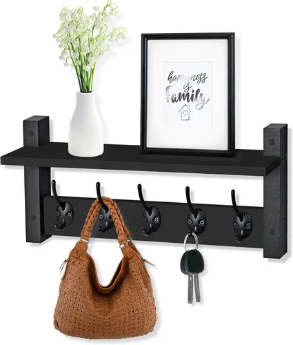 Sorbus Ganchos de pared con estante – Perchero de 16 pulgadas para montaje en pared con 5 ganchos resistentes – Estante de pared flotante con
