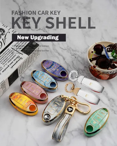 Miniatura 4 de ontto Compatible con Nissan Smart Remote Key Fob Cover Full Protection Marble Pattern Key Case Azul, Azul
