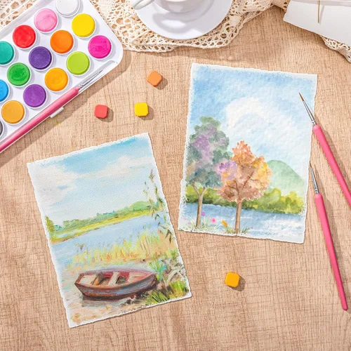 Miniatura 5 de Prudiut 50 hojas de papel de acuarela de 6 x 8 pulgadas, 160 GSM con borde deckled borde, papel hecho a mano con textura rugosa para invitaciones