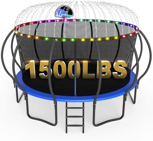 Miniatura 9 de SKYUP Tranpoline de 8 10 12 14 15 16 pies 1500 libras para niños y adultos con luz+rociador+calcetines, tranpolina recreativa con aro de baloncesto
