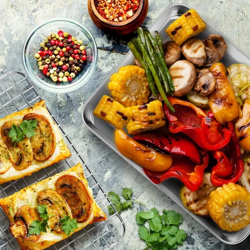 Miniatura 5 de P&P CHEF Bandeja para horno tostador de 9 x 7 x 1 pulgadas con rejilla y alfombrilla de silicona, bandeja para horno tostador de acero inoxidable