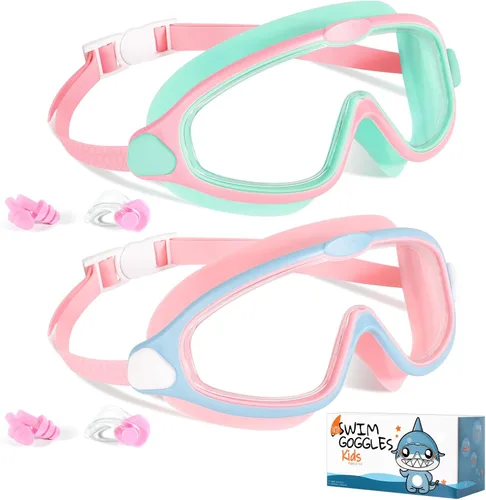 Supertrip Gafas de natación para niños, paquete de 2 gafas de natación con protección UV antivaho para niños de 6 a 14 años