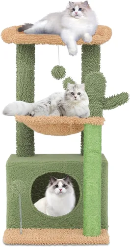 Miniatura 10 de Colección Athena - Pequeño Árbol para Gatos con Torre y Rascador, Árbol para Gatos Moderno y Bonito de 32 Pulgadas con Confortable Nido, Bola