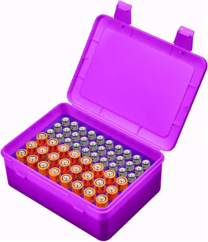 Caja organizadora de almacenamiento de baterías, soporte de garaje para 24* AA, 30* pilas AAA (la bolsa no incluye el paquete de baterías) (morado)