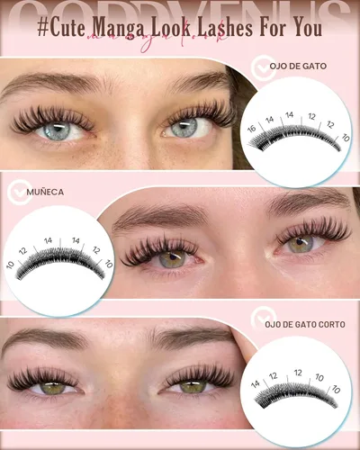 Miniatura 4 de Manga - Kit de extensiones de pestañas naturales en racimo, 180 unidades, pestañas rizadas en C, de 0.394 a 0.630 pulgadas, juego de extensiones