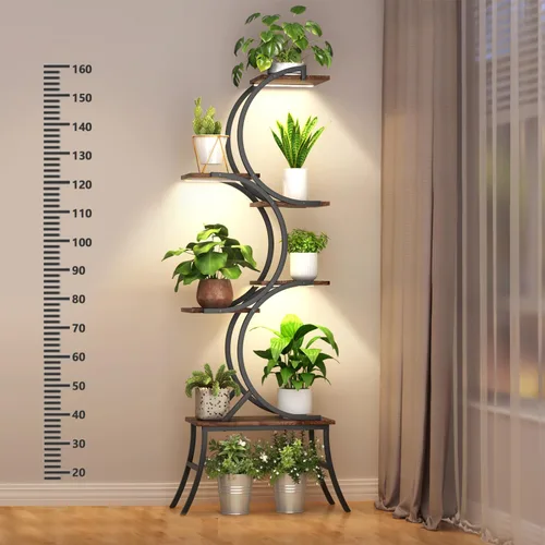 Soporte para plantas de interior con luces de cultivo de 63 pulgadas, macetas grandes y altas de 6 niveles, estante de metal para flores, estante