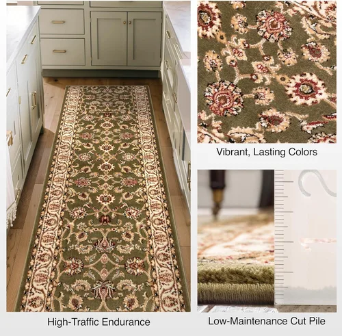 Miniatura 4 de Well Woven alfombra para pasillos y escaleras de tamaño personalizado - Elija la longitud que desee - Noble Sarouk Verde Oriental de 27 pulgadas