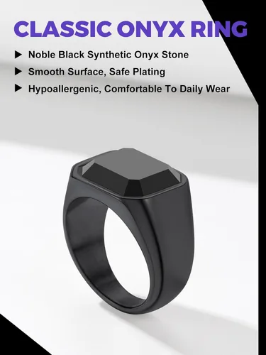 Miniatura 3 de Richsteel Anillo de ónix negro, anillo de acero inoxidable, chapado en oro, anillo de sello para el pulgar para hombres y mujeres, regalo de joyería