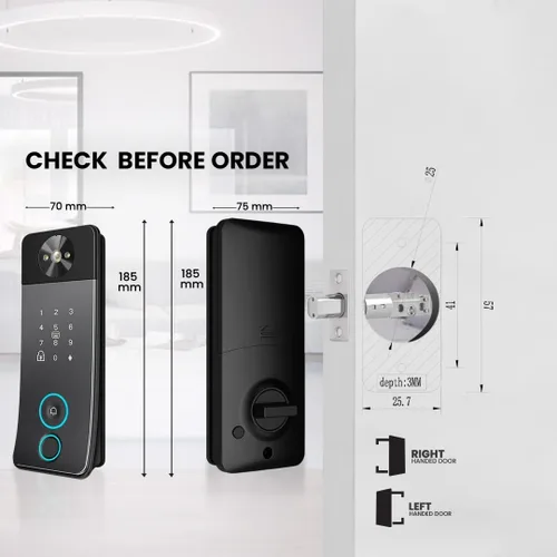 Miniatura 3 de Cerradura electrónica de puerta con leva y timbre, cerrojo de entrada sin llave con video portero, desbloqueo