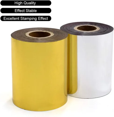 Miniatura 3 de Papel de estampado en caliente, 1 rollo dorado + 1 rollo plateado de 3 pulgadas x 400 pies, papel dorado anodizado de transferencia de calor de Oro
