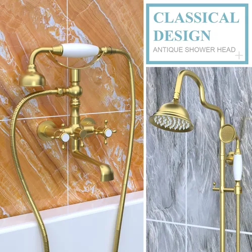 Miniatura 2 de HOMEDEC Cabezal de ducha de mano vintage con manguera flexible de 59 pulgadas, cabezal de ducha de lluvia antiguo de alta presión, combo de repuesto