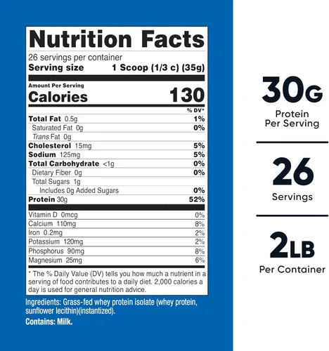 Miniatura 2 de Nutricost Proteína aislada de suero alimentado con hierba (sin sabor) 2 libras – Sin OMG, sin gluten, proteína pura