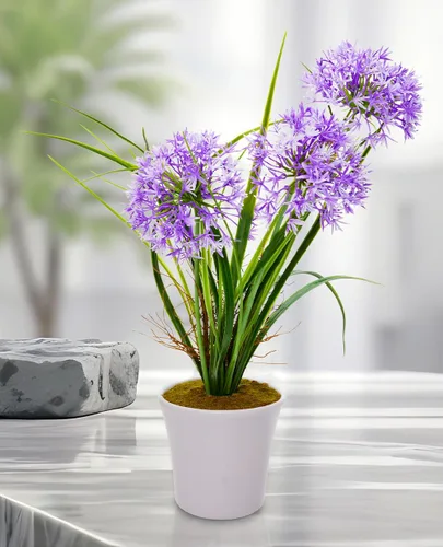 Miniatura 3 de Restaurantware Faux Fiore Violet Allium - Maceta blanca - Plantas de imitación - 14.6" - Caja de 1 unidad