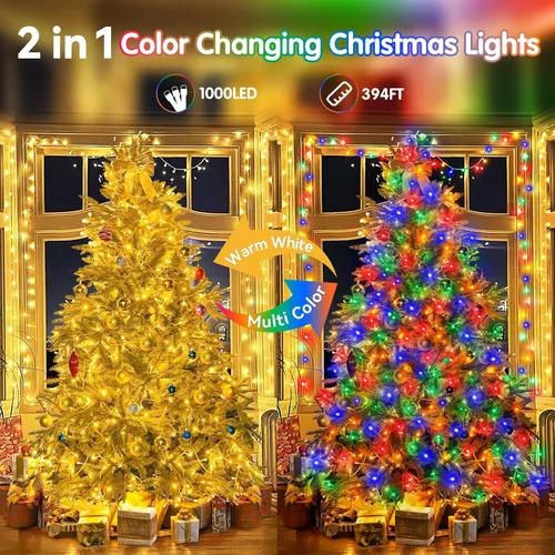 Miniatura 2 de Guirnalda de luces de Navidad de 403 pies para exteriores, 1000 luces LED con cambio de color, 11 modos y función de temporizador de memoria