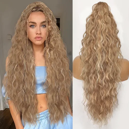 Miniatura 49 de ORSUNCER Extensión de cola de caballo de 18" con pinza rizada, cola de caballo esponjosa, extensiones de pelo sintético de aspecto natural para mujer