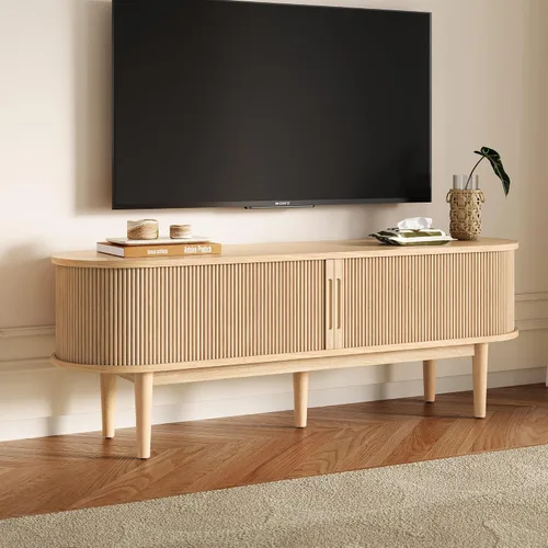 Miniatura 12 de LINSY HOME Soporte de TV acanalado de 58 pulgadas para televisores de hasta 65 pulgadas, centro de entretenimiento moderno de mediados de siglo