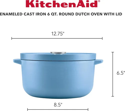 Miniatura 2 de KitchenAid - Horno holandés/cacerola de hierro fundido esmaltado, 6 cuartos de galón, Azul Terciopelo