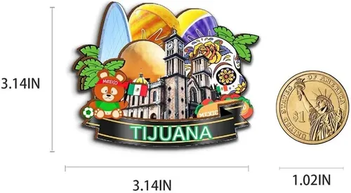 Miniatura 3 de Imán de Tijuana México para nevera de madera 3D, monumentos de viaje, coleccionables, recuerdos, decoración hecha a mano, 2