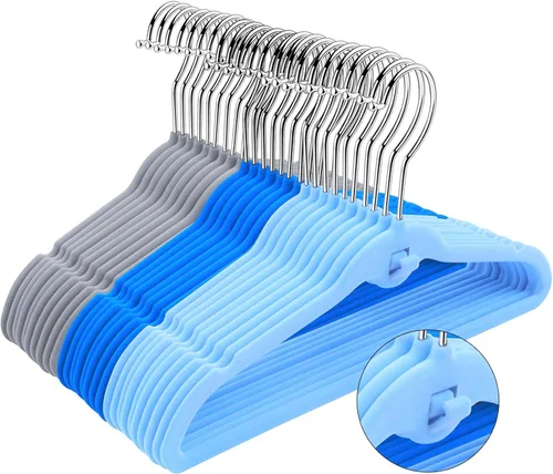 Miniatura 2 de Paquete de 30 perchas de terciopelo para niños, antideslizantes que ahorran espacio con mini ganchos en cascada, multicolor